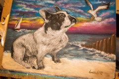 Hund mit Sonnenuntergang